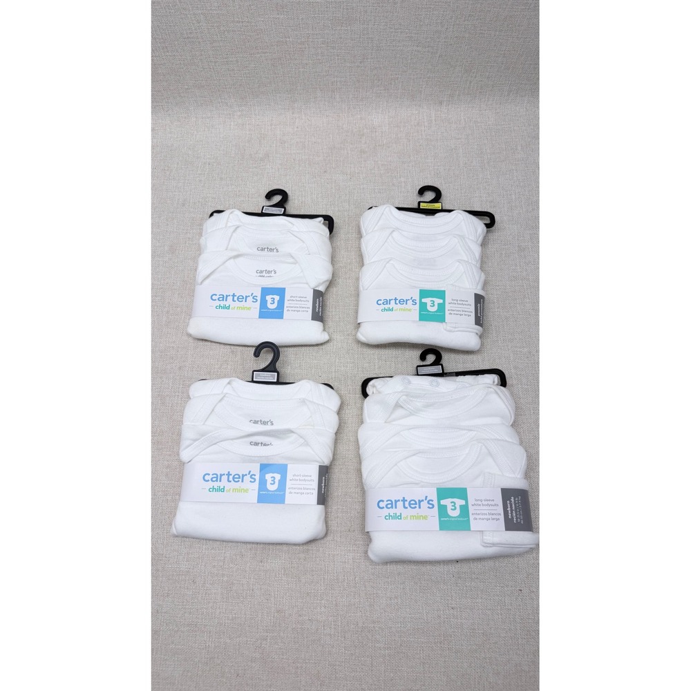 Carter's Child of Mine Newborn White Bodysuits 12 Pack Short Long‎ Sleeve NWT
